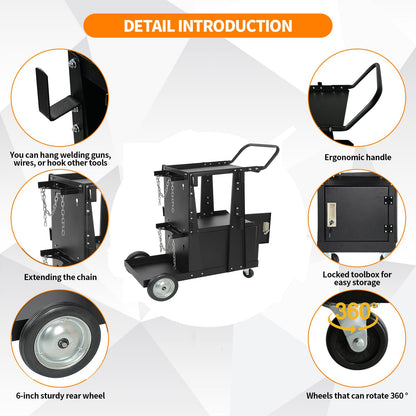 RCARTICH Welding Cart,Heavy Duty Rolling Welder Carts with 360 Swivel Wheels,Large Size Welder Cart for MIG MMA TIG Welding Machine and Plasma Cutter Tank