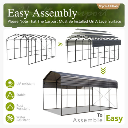 Sophia & William 14x25x13FT Heavy-Duty RV Carport Extra-Tall Shelter for Class A/B/C RVs, Trailers & More (Galvanized Steel Roof), Dark Grey