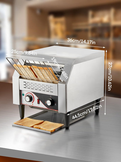 Commercial Conveyor Toaster, 350 Slices/Hour Electric Stainless Heavy Duty Restaurant Toaster, with Dual Heating Tube, 7 Browning Levels, for Bagel, Restaurant, Bakery Cafe, Silver