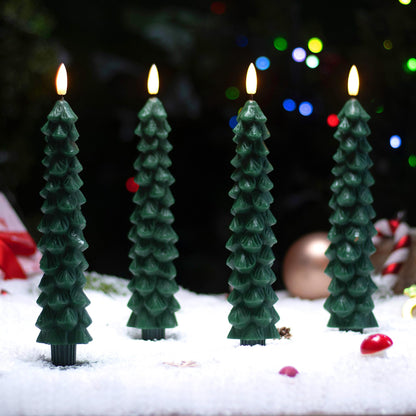 Stmarry 4 PCS Flameless Christmas Tree Candles with Remote Timer, Real Wax Flameless Taper Candles 9.65 Inch, LED Candlesticks with 3D Flickering Flame, Christmas Decor Candles Battery Operated