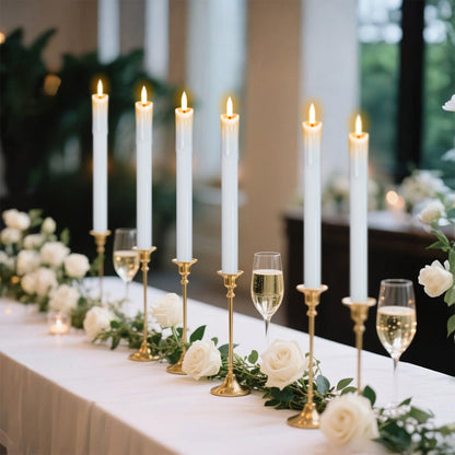DRomance Dripping Flameless Taper Candles Flickering with Remote and Timer Battery Operated LED Taper Candle Real Wax 3D Wick Dinner Wedding Christmas Holiday Indoor Decor(6 Pack White, 0.78" x 9.7")