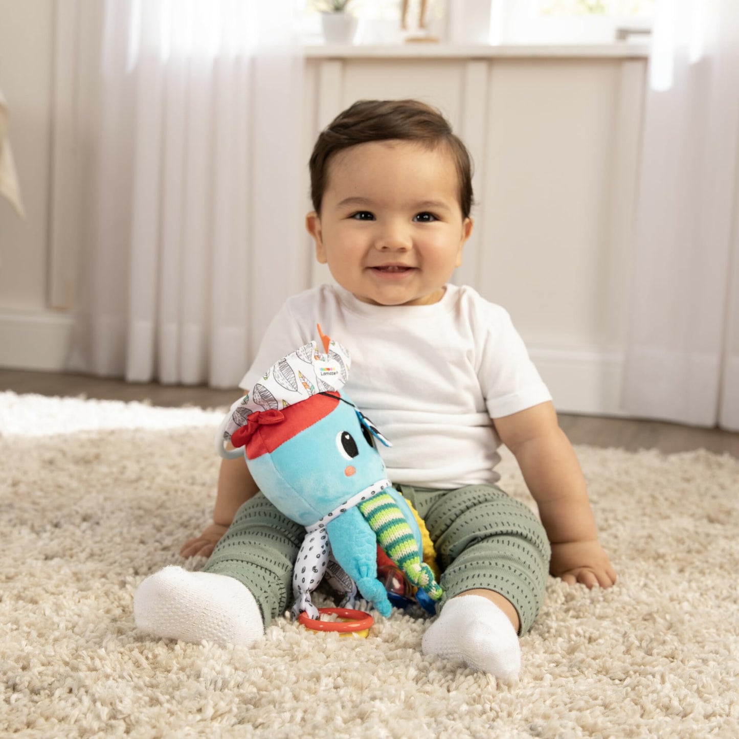 Lamaze Clip On Car Seat and Stroller Toy - Captain Calamari - Crinkle Car Seat Toys and Stroller Toys - Sensory Toys for Babies - Travel Toys for Car - Infant Toys Ages 0 Months and Up