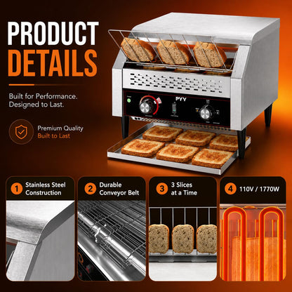 PYY Commercial Conveyor Toaster 450pcs/h - Commercial Toaster for Toast, Bun, Bagel, Bread, Heavy Duty Stainless Steel Toaster Oven for Restaurant, Bakery, Buffet Use