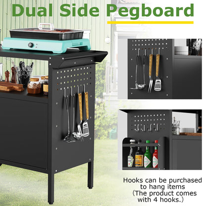 Eltean Grill Table,Outdoor Grill Cart with Storage,Outdoor Kitchen Island with Wheels,Foldable Tabletop for Prep,Patio BBQ(Metal)