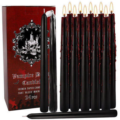 24 Pcs 10 Inch Vampire Blood Taper Candles Vampire Blood Candle, Ritual Spell Unscented Candle Halloween Spooky Decor for Haunted House, Gothic Theme Party.