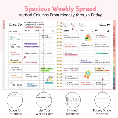 Teacher Planner 2026-2027, Forvencer Academic Planner 2026-2027, Jul 2026 - Jun 2027, 8.5"x11", Weekly & Monthly Planning Book with 7 Periods, School Agenda for Teacher Student Homeschool, A4, Pink