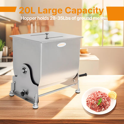 Hakka 30lb/15L Commercial Meat Mixer, Stainless Steel 20L Tilt Tank Manual Meat Mixer for Sausage (Mixing Max.30lb/15L for Meat)
