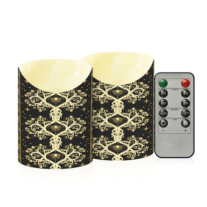 Gravopti Occult Baroque 2 Pack Flameless LED Pillar Candles with Remote & Timer, Battery Operated, Flickering Wax Candle for Wedding, Romantic Home & Party Decor