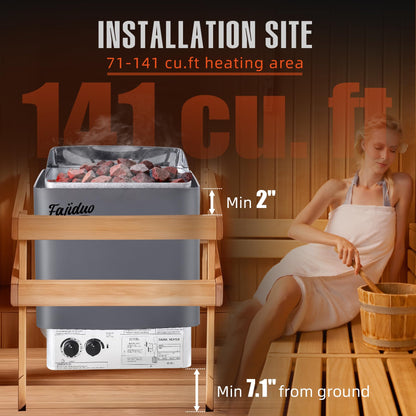 Fajiduo Sauna Heater, 3KW 110V Electric Sauna Stove with Bracket, Adjustable Temp & 3H Timer Dry Sauna Heater for 71-141Cu.ft Saunas Rooms, Home Sauna, Commercial