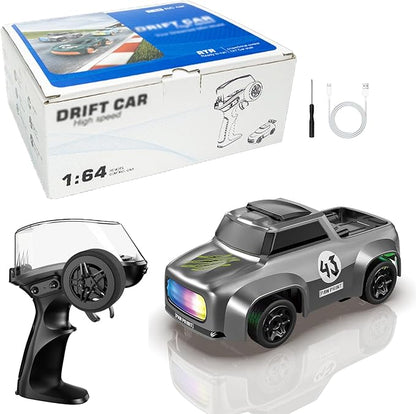 1:64 Scales Mini RC Car 2.4Ghz 4WD Desktop RC Drift Car Handheld Racing Mini Vehicle with LED Lights Rechargeable Electric Toy Birthday Gifts for Teens or Adults