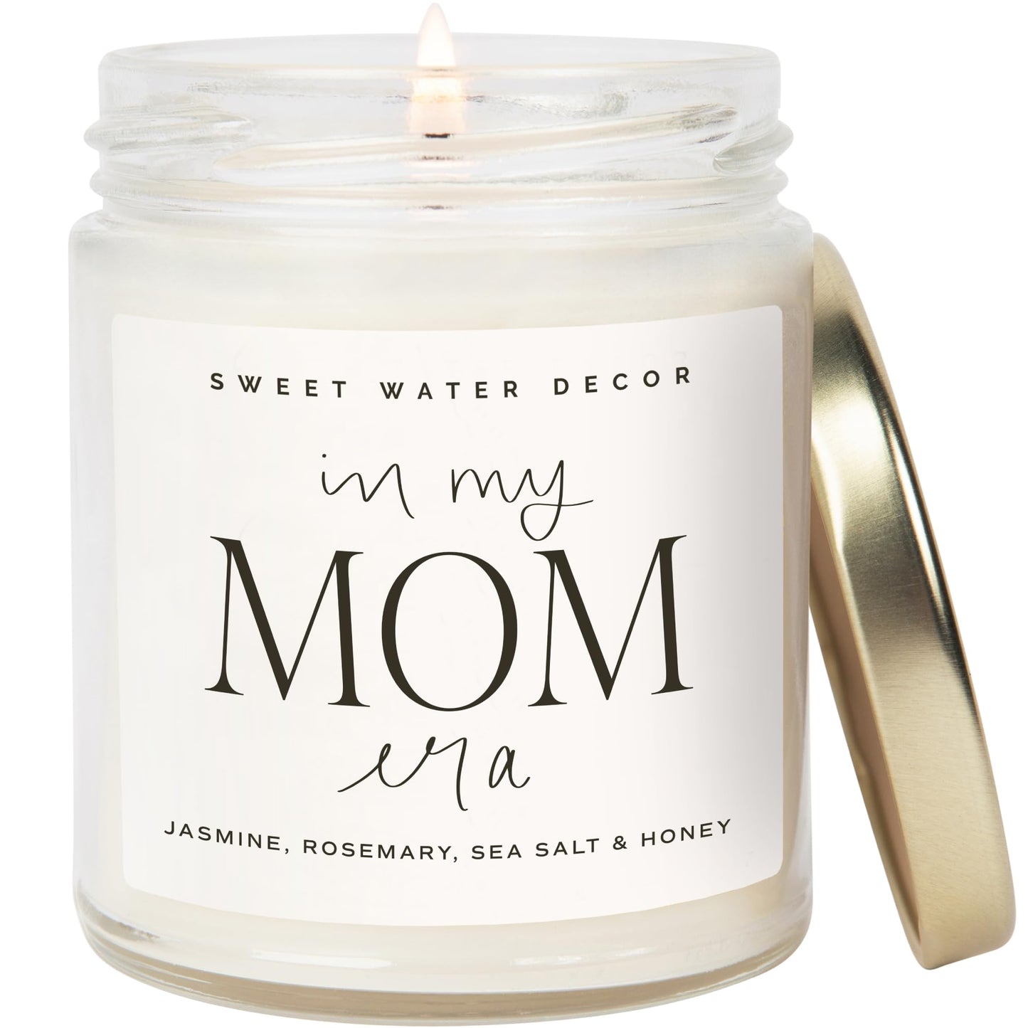 Sweet Water Decor In My Mom Era Candle - Jasmine, Rosemary, Sea Salt, Honey Scented Soy Candle in Clear Jar - 9 oz, 40+ Hour Burn Time - Mother's Day, Baby Shower, Birthday Gift