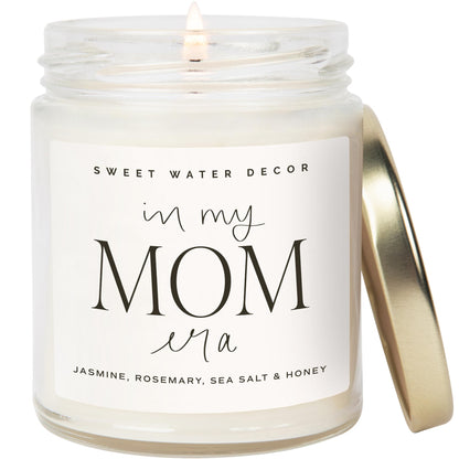 Sweet Water Decor In My Mom Era Candle - Jasmine, Rosemary, Sea Salt, Honey Scented Soy Candle in Clear Jar - 9 oz, 40+ Hour Burn Time - Mother's Day, Baby Shower, Birthday Gift