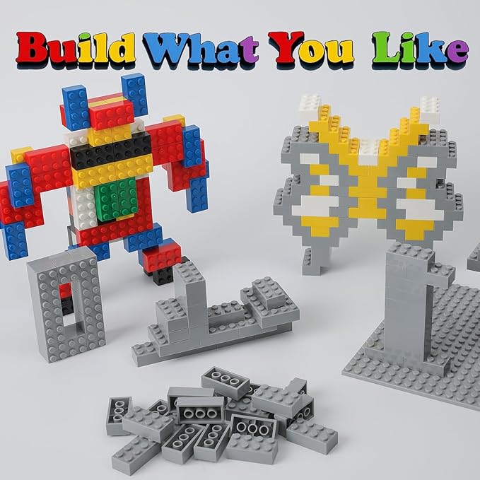 500 Piece Classic Building Bricks and 1 Gray Baseplate 2x4 Bricks Bulk Creative Building Toys Blocks Bulk for Kids Ages 6+ Light Gray(Samll Bricks 1.25x0.62x0.47 in)
