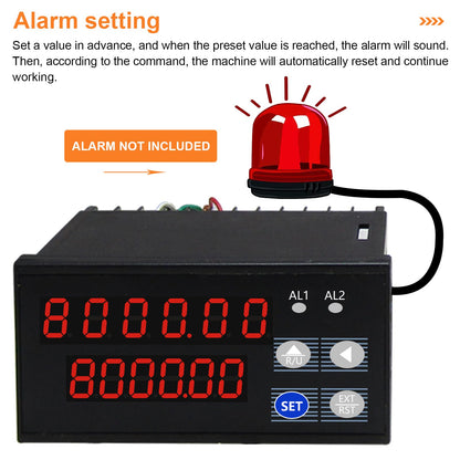 JIAWANSHUN Digital Length Meter Counter with Measure Wheel, Feet/Inch/Meter Selectable Units, 6-Digit Display 0-999999, AC 100-240V Input DC 12V Output
