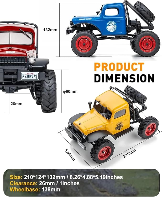 EAZYRC FMS FCX24 Power Wagon 1/24 RC Crawler Brushed 4x4 RTR Rock Crawler with Portal axle 2-Speed Transmission PC Hard Body – RC Car for Adults and Gift