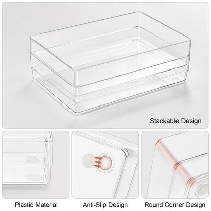 SMARTAKE 6 PCS Clear Plastic Drawer Organizers Set, Large Size Non-Slip Desk Drawer Organizer, Versatile Bathroom and Vanity Drawer Organizer Trays for Makeup, Bedroom, Office, Kitchen Utensils
