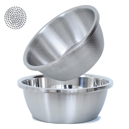 Paoli 304 Stainless Steel Fine Mesh Colander Set, 4.5QT Large Capacity Strainer with Mixing Bowl — Rinse Fruits, Veggies, Rice & Drain Pasta, Dishwasher Safe (2-Piece)