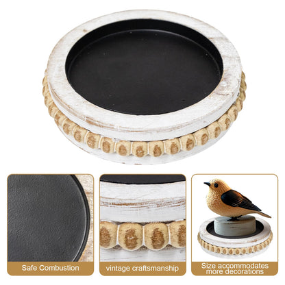 Candle Pedestal for Pillar Candle Set of 2, Rustic Round Beaded Risers Wood Tray, Farmhouse Wood Beaded Trayfor Tiered Tray, Candle, Mug Display Decorative, Table Centerpiece, Antique White