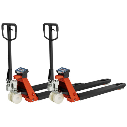 SOCOME Pallet Jack Scale with Digital Indicator, Heavy Duty Industrial Fork Floor Scale for Warehouse, Shiping, Post, 4400 lb x 1 lb, 54" x 27" Fork Size, 2 Pieces, Tangerine