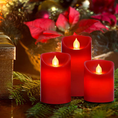 Paichi Flameless Battery Operated LED Candles, Remote Control Electric Realistic Candles Flickering Real Wax 4/5/6 Inch 3PACK with 2/4/6/8 Hour Timer for Home Decor Holidays Party (Red)