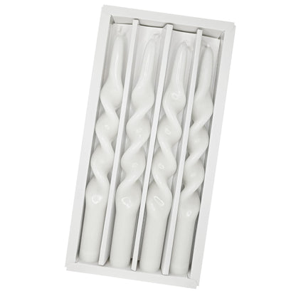 Spiral Taper Candle White Twisted Candlesticks 4 PCS Long Candle Sticks Unscented Tapered Candles for Home Décor Weddings Festive Seasons Holiday