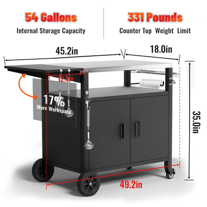 Verinox Outdoor Grill Cart with Cabinet, Large Storage & Lockable Wheels, Extra Foldable Table Top, Outdoor Kitchen Island Grill Table for Camping, Patio, Backyard & Tailgating