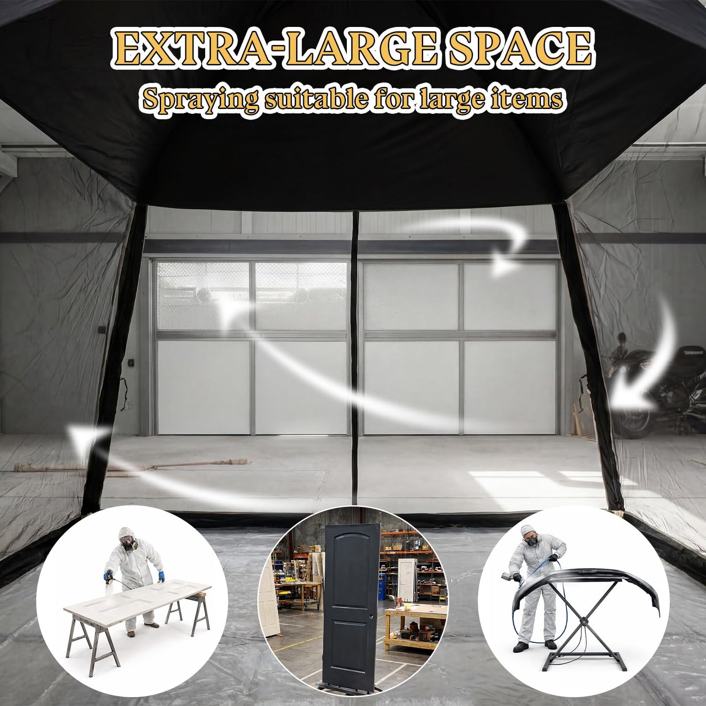 Maasechs Portable Paint Booth Tent 10.8 x 10.8 x 7.9 FT Extra Large Spray Paint Tent with Removable Walls Mesh Screen Floor Protection Plastic Film for DIY Furniture Hobby Tool Spray Shelter Painting