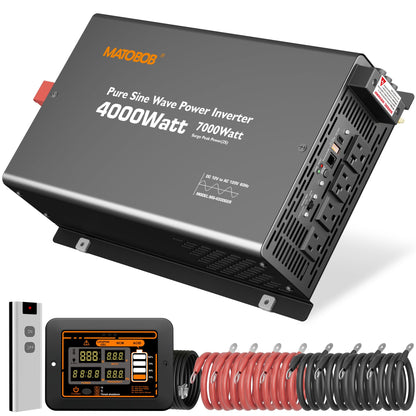 Pure Sine Wave Inverter 4000 Watt,24V DC to 120V AC Inverters,Surge 7000 Watt for RV,Truck,Solar,Home,Power Inverter with Dual Remote Control,35A Hardwire Port,4 AC Outlets, 36W USB-C, 5V 3.6A USB