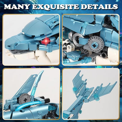 Mechanical Blue Dolphin Building Blocks Linkage Kit Sea Animal Model with Lighting Display Stand STEM Power Toy DIY Desktop Ornament for Kids &amp Adults Ages 12+ Birthday Gift Idea 888pcs