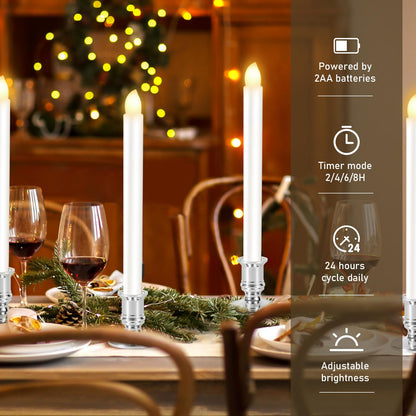 Qmioti 12 Pack Christmas Window Candles, Battery Operated Window Candles with Timer Remote, LED Window Candle with Candle Holders Suction Cups for Christmas Decorations, Silver