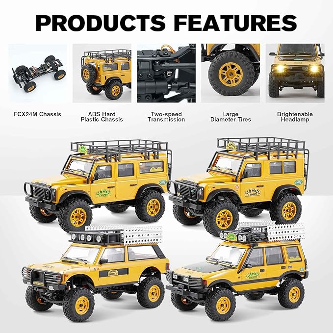 EAZYRC FMS 1/24 FCX24M RC Crawler RTR Land Rover Series with Licensed 1/24 RC Truck 4X4 Mini RC car with Lighting 2.4Ghz Remote ControlBattery (Defender110)
