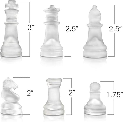 Gamie Premium Glass Chess Set 12 Inch - Elegant Design - Durable Build - 32 Frosted and Clear Pieces - Felted Bottoms - Easy to Carry - Stable &amp Fully Functional for Chess Lovers