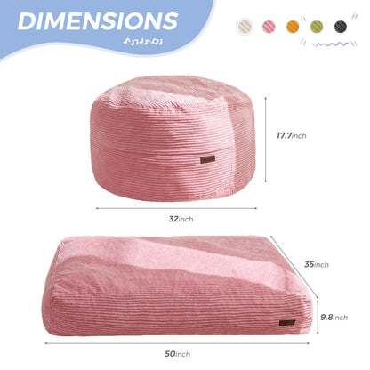 MAXYOYO Bean Bag Chair Bed for Kids, Convertible Bean Bag Folds from Lazy Chair to Floor Bed, Machine Washable Corded Fabric, Stuffed Floor Sofa Couch for Boys and Girls, Pink