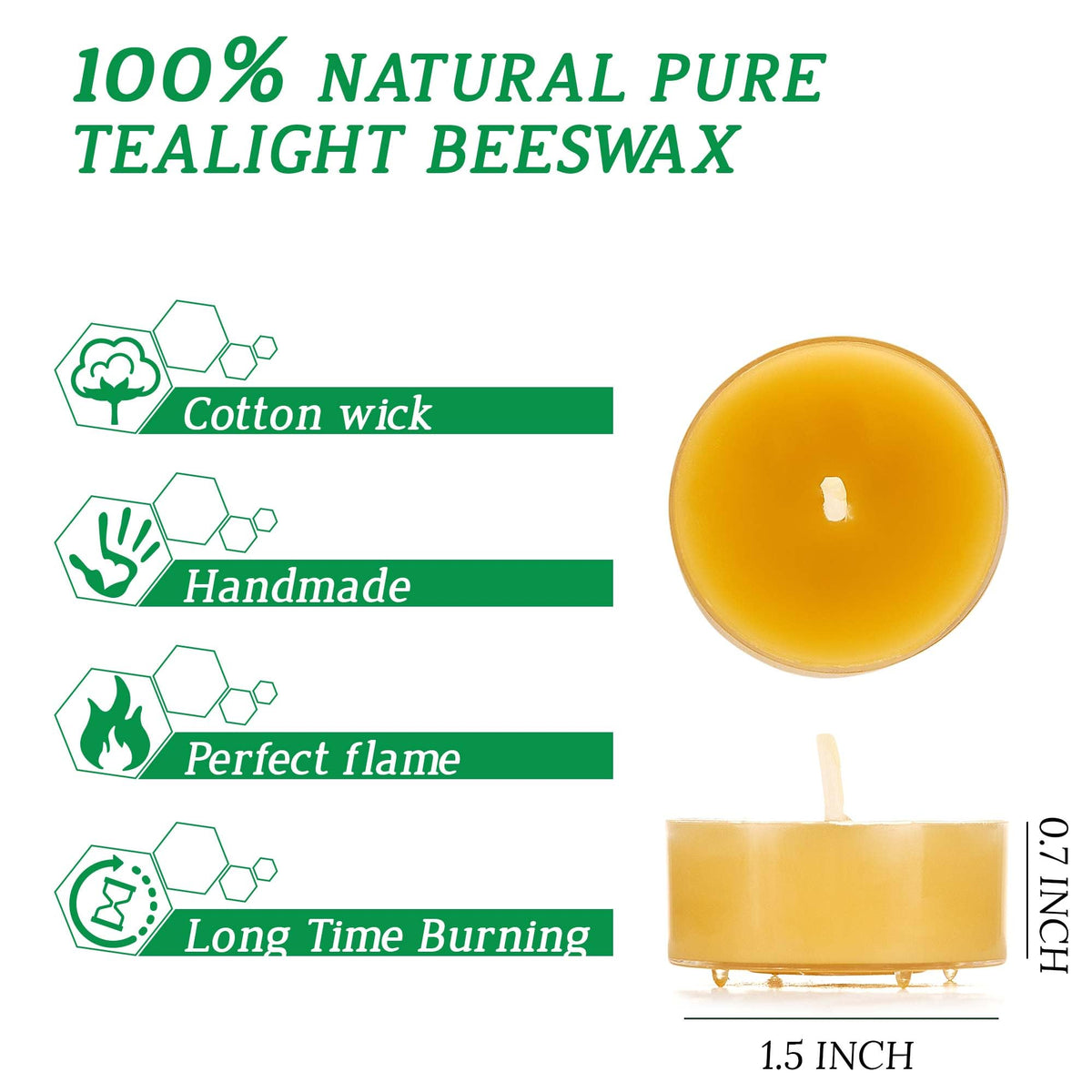 Beeswax Tealight Candles, Handmade Tea Light Candle 24 Pack with Cotton Wick - 4 Hours Long Burning, Natural Unscented and Smokeless for Home Decor, Party, Dinner