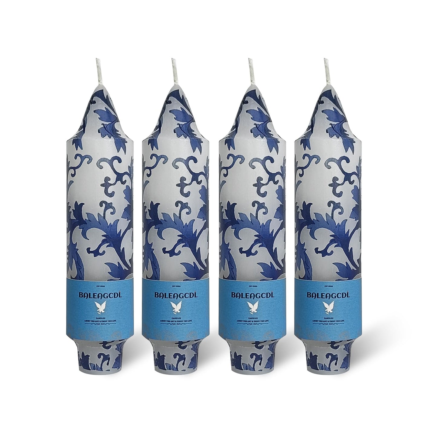 Unscented 5 Inch 4 Pack Blue and White Porcelain Short Taper Candles, Handmade Smokeless Candle Sticks for Candlelight Dinner Valentine's Day Wedding Home Decor