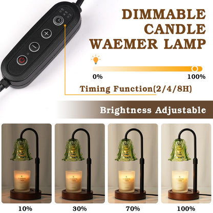 Small Candle Warmer Lamp with Timer, Adjustable Green Lamp Warmer for Jar Candles, Unique Women Gifts for Birthday, Dimmable Candle Heater, Mothers Day Gifts, Cute Wax Warming Light with Wood Base