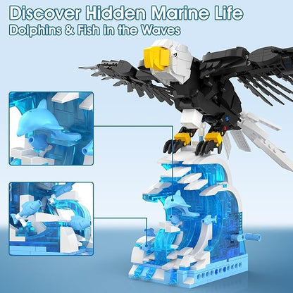 Bald Eagle Building Sets Easter Articulated Wings Ocean Base 1018 PCS Mechanical Motion Model Display Gift Christmas Birthday Ages 14+