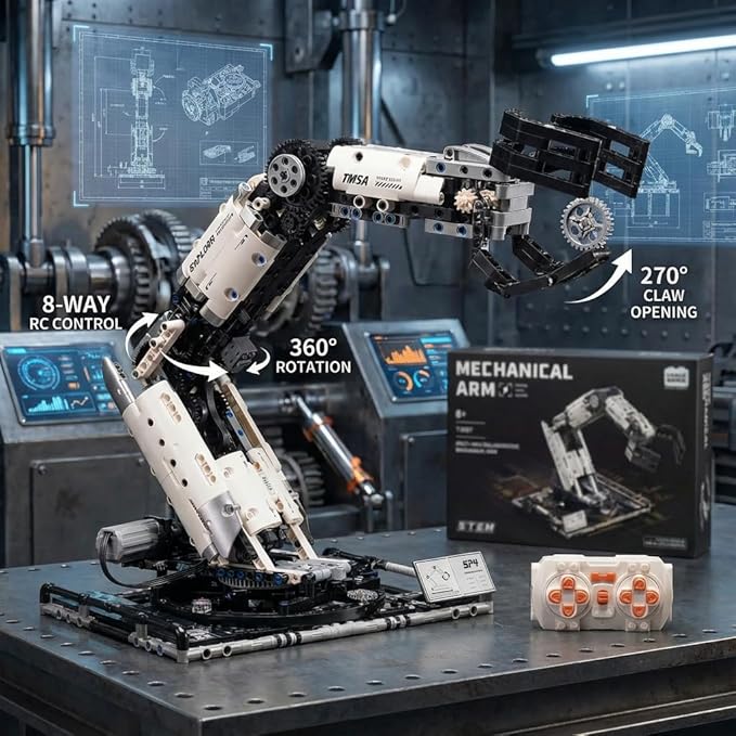 STEM Educational Remote Control Robotic Arm Building Kit Programmable APP Control Robot Toy 8-Directional Movement Engineering Building Set for Kids 8-14 &amp Adult Tech Enthusiasts