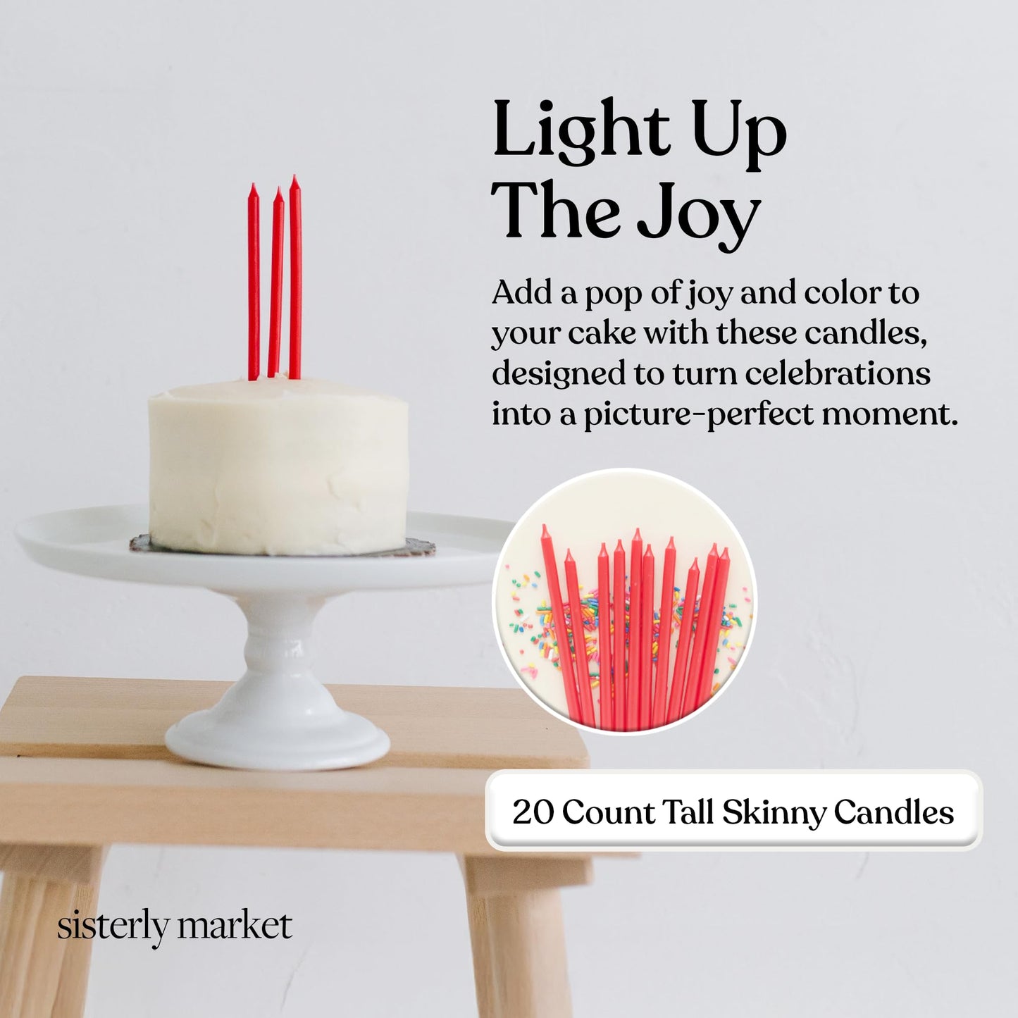 Sisterly Market 20 Count Tall Skinny Red Solid Birthday Cake Candles for Birthday Wedding Party Cakes Decorations
