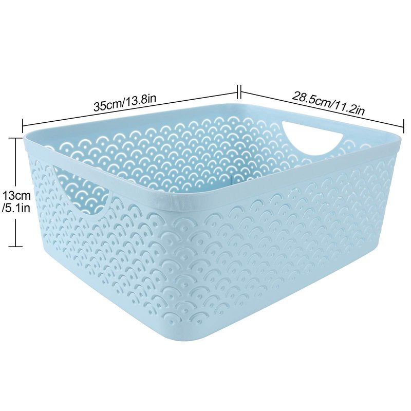STARVAST 3 Pack Large Plastic Storage Baskets, Portable Pink Fish Scale Pattern Hollow Desktop Storage Bin Box with Handle for Cabinet Office Bathroom Closet– 13.8 x 11.2 x 5.1 inches