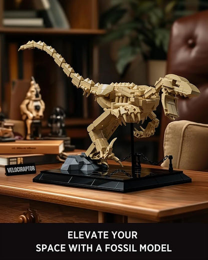 Nifeliz Velociraptor Fossil Model Set Dinosaur Skeleton Building Set with Display Base for Adults Collectible Gift for Dinosaur Enthusiasts (498 PCS NF10357)