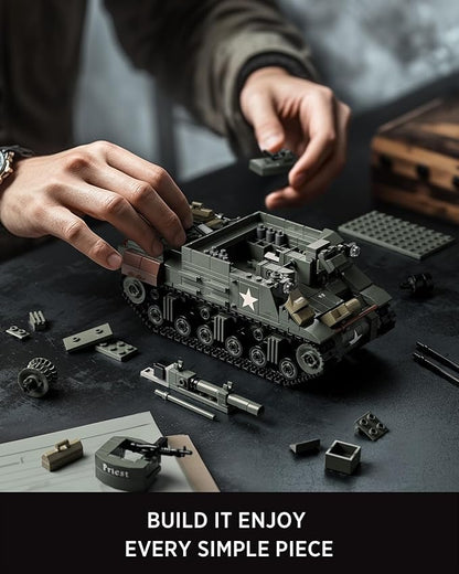 Nifeliz Military M7 Priest Tank Model Building Set WW2 Howitzer Army Vehicle Building Set for Adults Collectible Army Display Model Set and Gift for Enthusiasts (646 PCS NF10336)