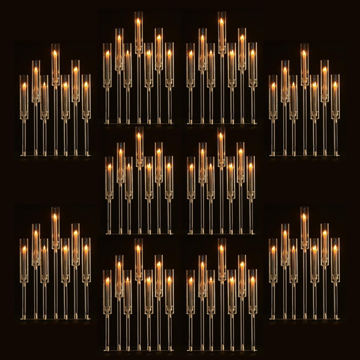 Generic Candelabra 7 Arm Acrylic Candlestick Candle Holder for Wedding Birthday Party Living Room Decor, 4pcs Set 26.5 Inch Tall, 10pcs, Clear