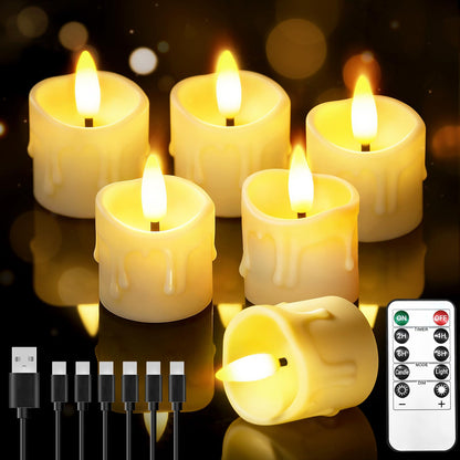 CAQUIRU Rechargeable Flameless Candles with Remote Timer, 1.5"x2" LED Tea Lights Candles Battery Operated, Electric Fake Flickering Votive Candles for Home Table Aniversary Wedding Decor (6 Pack)