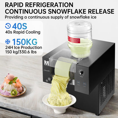 MWNYTUOH Snowflake Ice Machine, 330.6LBS/24H 660W Shaved Ice Machine, Rapid Cooling, Food-Grade Stainless Steel Material, Snowflake Ice Maker for Dessert, Ice Cream,Suitable for Party＆Commercial Use
