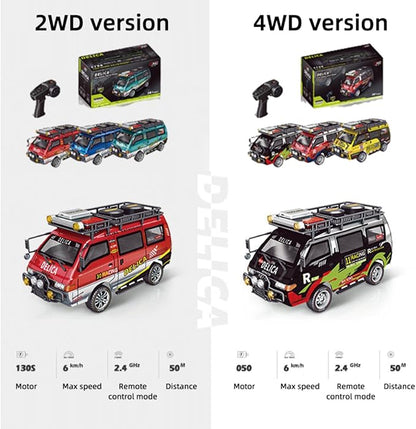 Delica RC Car1/24 Scale Station Wagon 2.4Ghz Remote Control Truck 2WD/4WD RC CrawlerEquipped with Cool LED LightsOff Road Vehicle Model Suitable For Adults (2WD-Blue)