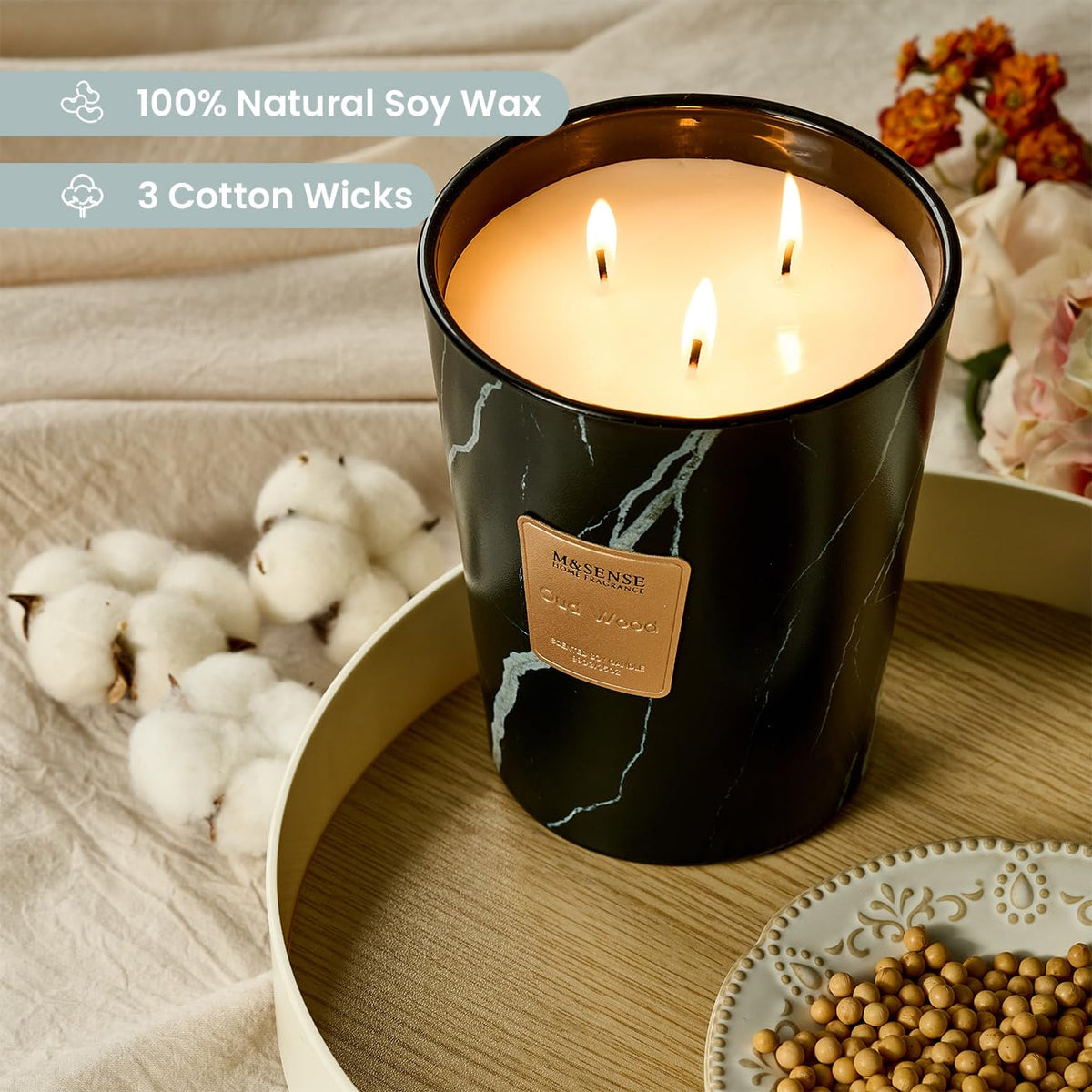 M&SENSE Extra Large Candle OudWood Intense Scented Candle,3 Wick Highly Scented XL Jar Candle,35oz 150H,Candles Gift for Women and Men