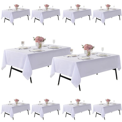 ZarzaaSik 6-Pack 90x132 inch White Table Cloths, Solid Stain and Wrinkle Resistant Oblong Tablecloth, Premium Plain Weave Polyester Fabric Rectangle Table Linen Covers for Hotel, Wedding