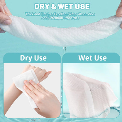Disposable Face Towel 100 Count, Soft Cotton Facial Dry Wipes, Multi-Purpose for Skin Care, Makeup Remover, Face Wipes and Facial Cleansing