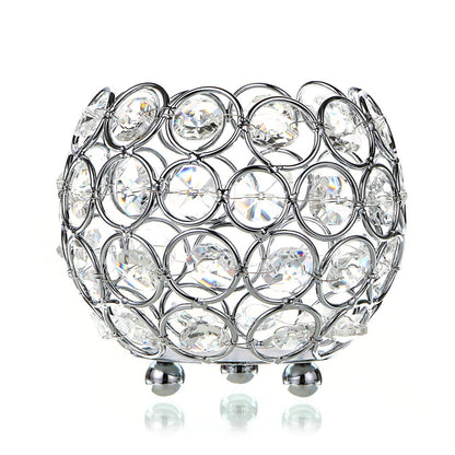 OwnMy 10cm Crystal Bowl Votive Candleholder Sparkly Tea Light Candle Holders Candle Lanterns Decorative Candelabra Vase for Christmas New Year Wedding Table Centerpieces (Silver Tone)